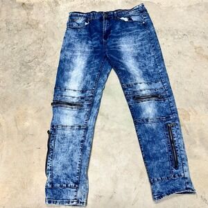 V19.69‎ Italia Abbigliamento Jeans Blue Acid Wash Distressed Zip Detail W36 L30